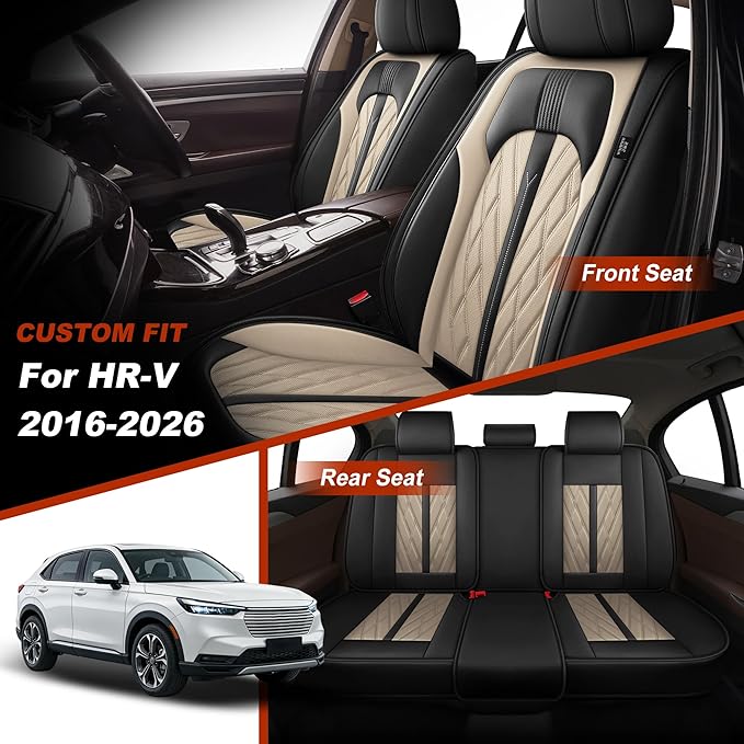 TTX LIGHTING Seat Covers Fit for Honda HRV/HR-V 2016-2026 Seat Covers Full Set Car Seat Covers Faux Leather Breathable Waterproof Car Seat Protector (5 Seats, Black&Beige)