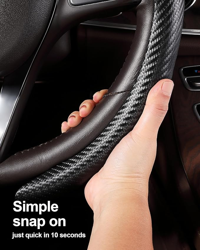 West Llama Flat Bottom Car Steering Wheel Cover,D-Shaped Carbon Fiber Steering Wheel Wrap,Universal 14.5-15 Inch,Fit Cars,SUVs,Trucks(Black-D-Shaped)