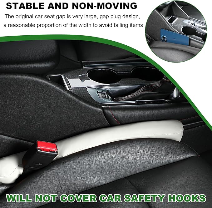 2 PCS Leather Car Seat Gap Filler, Auto Seat Blocker Organizer Fill The Gap Between Seat and Console, Universal Gap Filler Plug Stop Things from Dropping for Car SUV Truck (White)