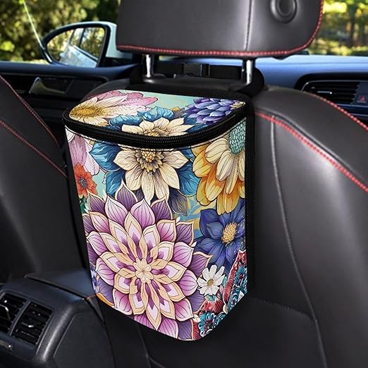 Bright Blossom Flower Car Trash Can Hanging Garbage Bags for Back Seat,Durable Large Capacity Automotive Garbage Bin Rubbish Storage Bag for Travel，Picnic
