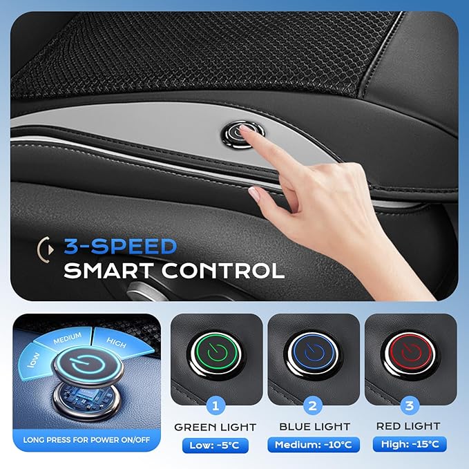 Coverado Cooling Car Seat Cover with High-Velocity Turbo Fan, Powerful Blowing & Suction Pad, 12V-24V Ventilated Cushion, 3-Speed Adjustable Airflow, Universal Fit for Car SUV Truck Van（Gray）