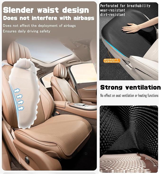 ontto 1 PC Car Seat Back Cushion Pad Mat fits Most Vehicles,Ventilated PU Leather Auto Seat Lumbar Protector with Buckle Fixing,Auto Interior Decoration for Truck Sedan SUV