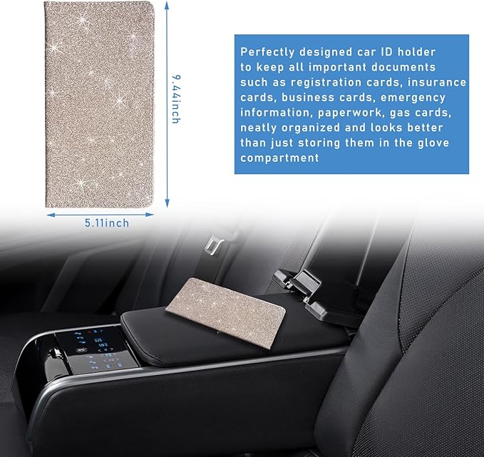 Ziciner Car Registration and Insurance Holder, Auto Card Document Glove Box Organizer with Magnetic Closure, Universal Vehicle Interior Accessories for Cars SUVs (Champagne-Large)