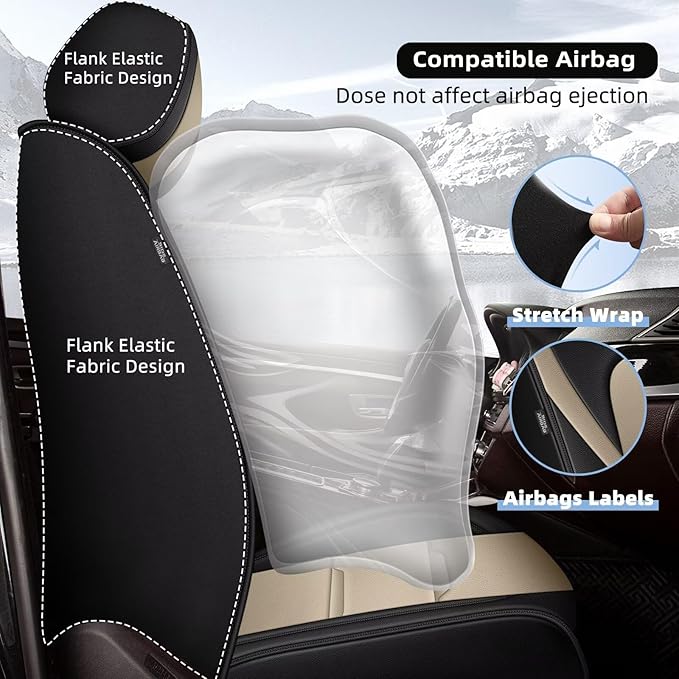 YORKNEIC 2 Front Car Seat Covers for Hyundai Azera 2006-2017 Faux Leather Waterproof Seat Covers Automotive Seat Protectors Cushions with Airbag Compatible(2 Front Seat,Black&Beige)