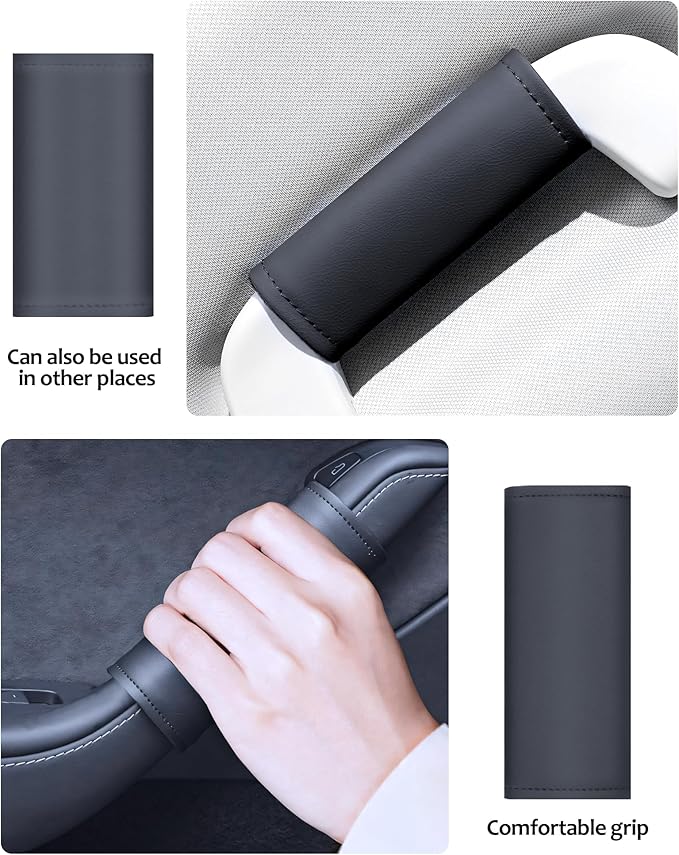 cybtkcar 2025 Tesla 4PCS Grab Handle Cover Model Y Model 3 2017-2025, Tesla Inside Door Handle Protector, Tesla Cover Door Handle Anti-Scratch Leather Handle Plate Model Y Model 3 Accessories