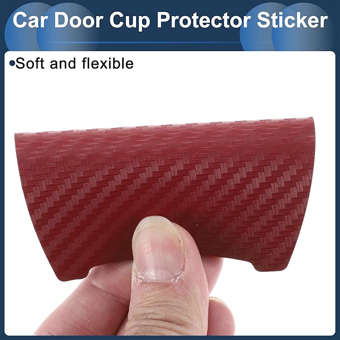 3D Car Door Handle Scratch Protector, 84x94mm Removable Magnetic Car Door Handle Protective Film Red, 4 Pcs