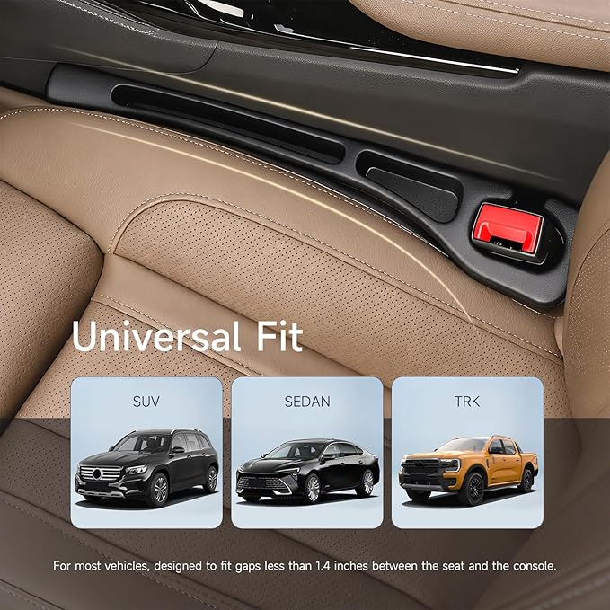 2-Pack Car Seat Gap Filler, No-Drop Seat Side Gap Seam Filler Organizer with Phone Holder, Universal Fit to Fill The Gap Between Seat and Console for Car, SUV, Truck&Sedan