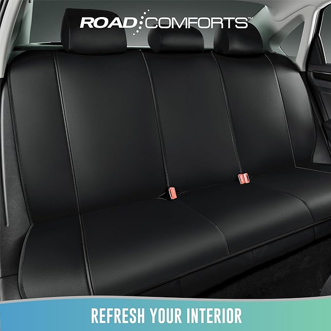 Road Comforts Car Seat Covers, Breathable Leather Seat Covers, Car Seat Covers Full Sets Airbag Compatible, Automotive Seat Covers for Most Cars, Vans, Trucks, SUV - Beige