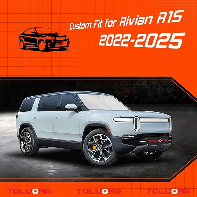 Toluoma Custom Fit Windshield Sun Shade for Rivian R1S 2022-2025 - Full Coverage, 210T Reflective Fabric, Double-Layer Design - Blocks 99% UV Rays, Keeps Car Cool, Easy to Install and Store