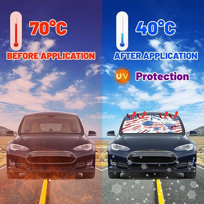 DOPINDU American Flag Car Windshield Sun Shade Umbrella Bendable Handle Foldable Funny Sunshade for Car Windshield Block UV Rays Keep Vehicle Cool for Most Sedans SUV Trucks Cars 57"x30"