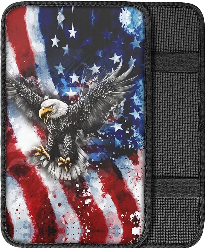 Horeset American Flag Eagle Car Armrest Pad Cover Center Console Anti-Scratch Non-Slip Auto Console Covers Fit SUV Sedan Truck Easy to Install