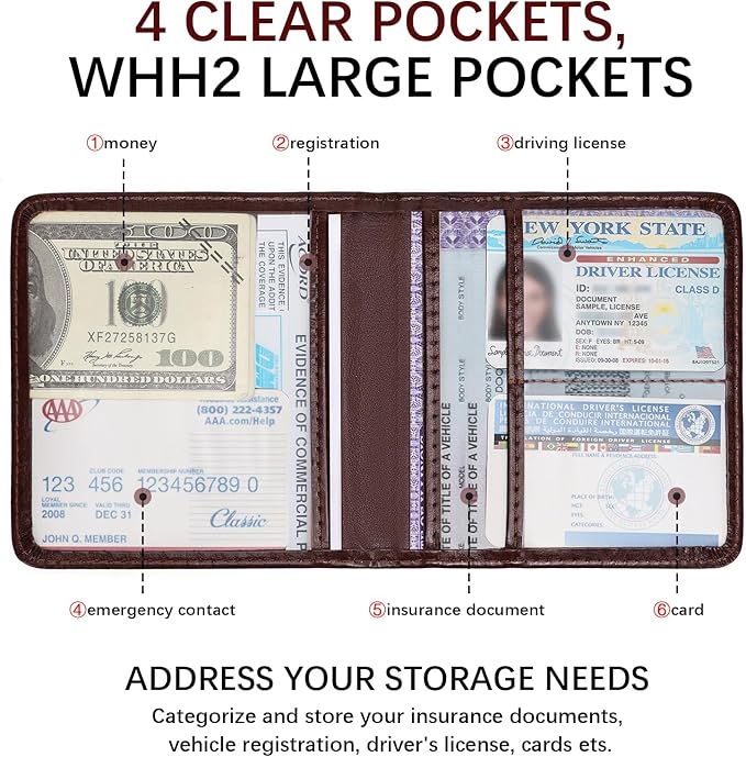 Car Registration and Insurance Holder, Vehicle Glove Box Car Organizer with Magnetic Closure for Documents, Cards, License Car Organization, 1-Pack Dark Brown