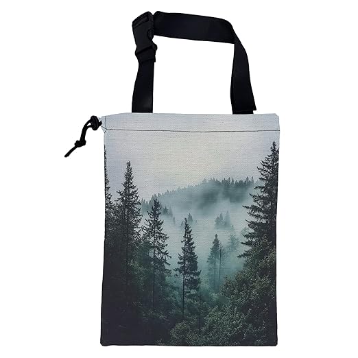 KXWQTRDD Car Garbage Bag Dark Green Misty Forest Hanging Canvas Car Trash Bag Drawstring Car Back Seat Organizer for Car Back Front Seat Console with Adjustable Buckle
