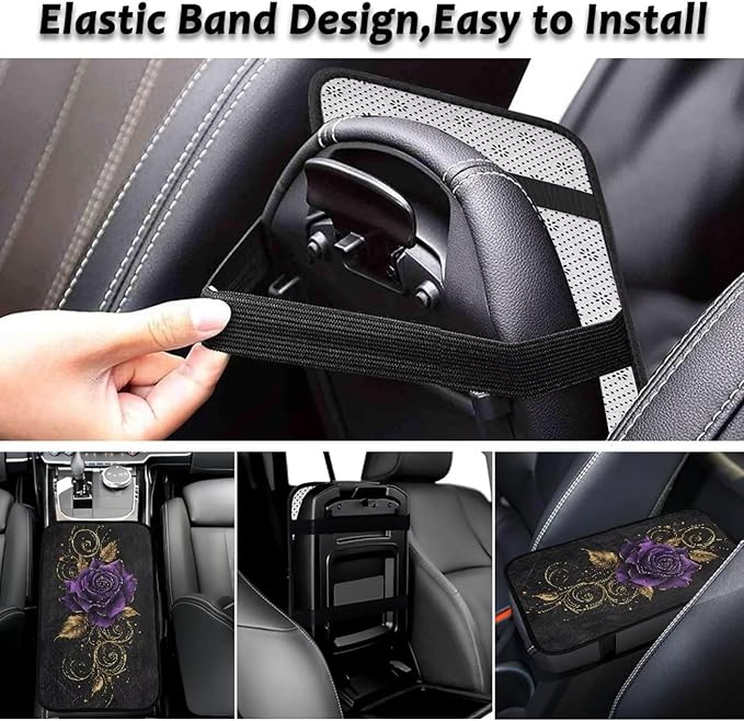 Bulopur Purple Rose Center Console Cover Flannel Protect from Pet Claws Universal Armrest Cover Pad Easy to Install 12.01 x 7.28 Inch Universal Car Interior Accessories Decoration