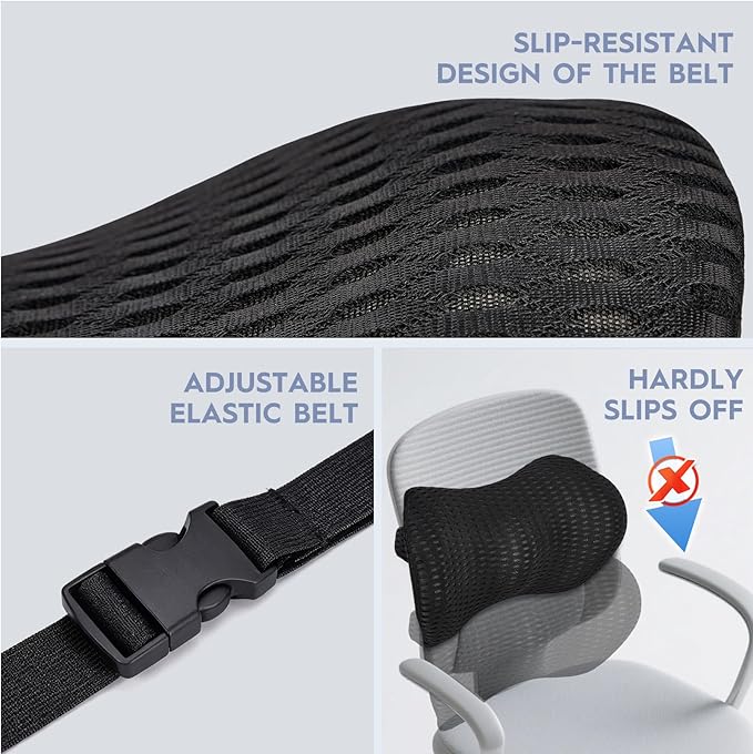 Lumbar Support Pillow for Office Chair Car Seat, Memory Foam Lumbar Pillow Lower Back Pain Relief Support Cushion Back Pillow for Sleeping,Driving,Resting,Chair Cushions Office Home Essentials,Black