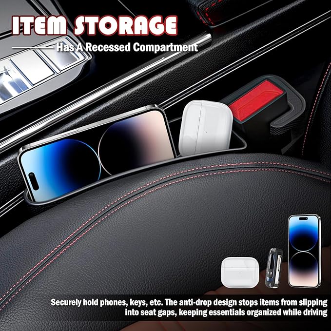 2PCS Short Car Seat Gap Filler Organizer with Seats Belt Holes,Anti-dropout Seat Gap Filler Fills Console Gaps,Universal Car Seats Gaps Plug with Storage Slot for Cars Storage