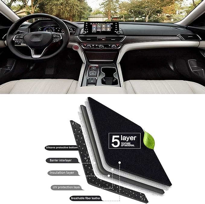 Upgraded Dash Mat for 2018-2022 Honda Accord Polyester Dash Board UV Protection Non-Slip Windshield Reflective Dash Cover Interior Accessory Black