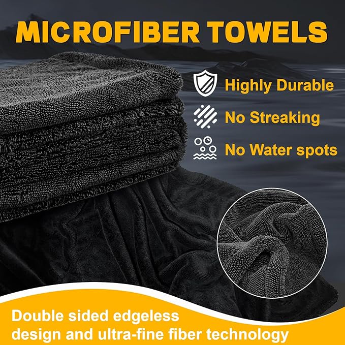 BIBOKLTIY 2-Pack Double Sided Car Drying Towel(28"x36"),1600 GSM Super Absorbent Microfiber Drying Towels for Cars,Streak-Free,Scratch-Free,No Water Spots,Machine Washable