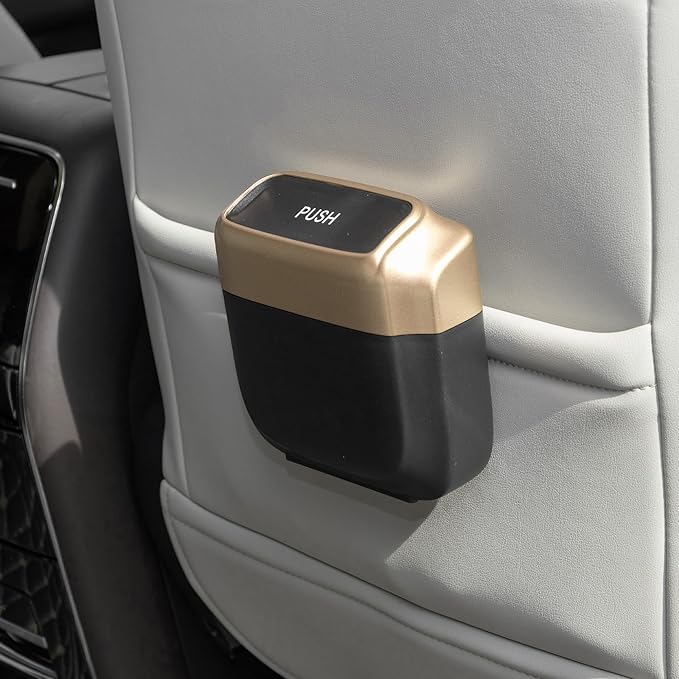 Car Trash Can Hanging 6.3" Length 2.4" Width 5.9" Height Trash Bin Plastic Gold Tone 1 Set
