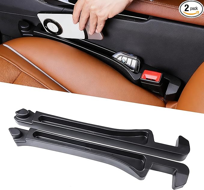 Keaixinyu 2PCS New Universal Car Seat Gap Filler Organizer with Hook Durable & Easy Install, for Cars SUV Trucks, Car Essentials, Effectively for Avoiding Dropped Items (Black)
