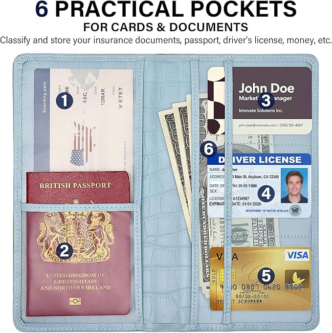 Car Registration and Insurance Holder, Blue Vehicle Glove Box Car Organizer with Magnetic Closure for Documents, Cards, License Car Organization, 1 Pack