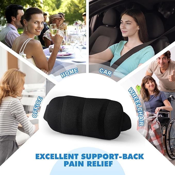 2 Pcs Lumbar Support Pillow for Car Memory Foam for Low Back Pain Relief Adjustable Straps Back Support Pillow for Driving, Office Chair, Wheelchair,SUV, Truck, RV