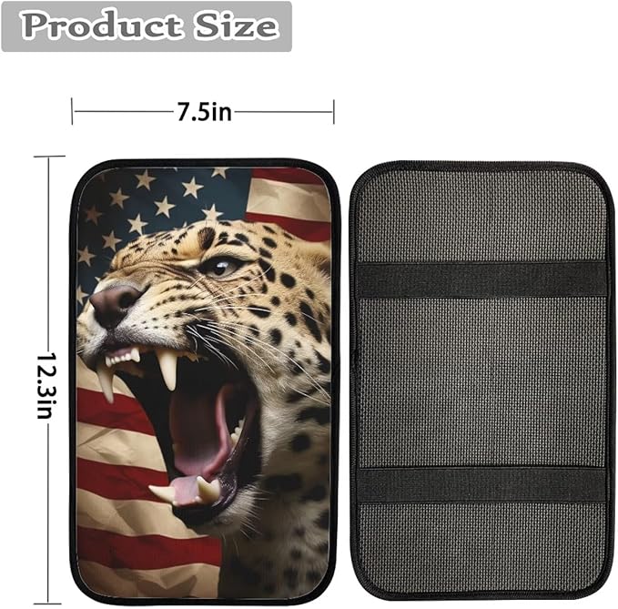 Car Center Console Pad, Universal Waterproof Car Armrest Seat Box Cover, Car Interior Accessories for Most Vehicle SUV Truck Vintage American Flag Leopard Car Armrest Pad