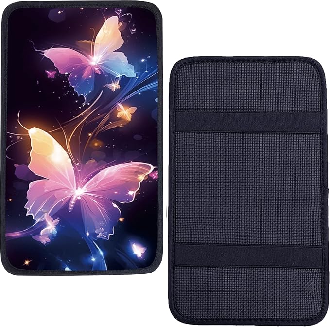 CREATCABIN Butterfly Car Center Console Cover Pad Car Armrest Seat Box Cover Vehicle Center Console Armrest Pad Comfortable Car Accessories Interior Protector for SUV Sedan Truck 12.6×7.5in