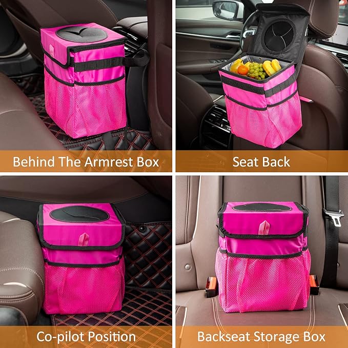 GPUSFAK Car Trash Can Foldable Garbage Bin Leakproof 2.3 Gallons Car Trash Bag Pink