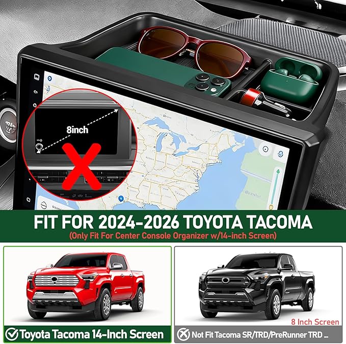 WDWLH Dashboard Storage Tray for Toyota Tacoma 2026 2025 2024,14 Inch Screen Dash Organizer for Tacoma Accessories,Center Console Organizer Storage Tray with Anti-Slid Silicone Pad(14 Inch Screen)