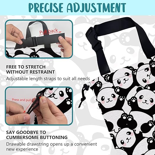 KXWQTRDD Car Garbage Bag Cute Black Panda Drawstring Car Trash Bag Hanging for Back Seat with Adjustable Buckle Canvas Vehicle Trash Can Easy-to-Install