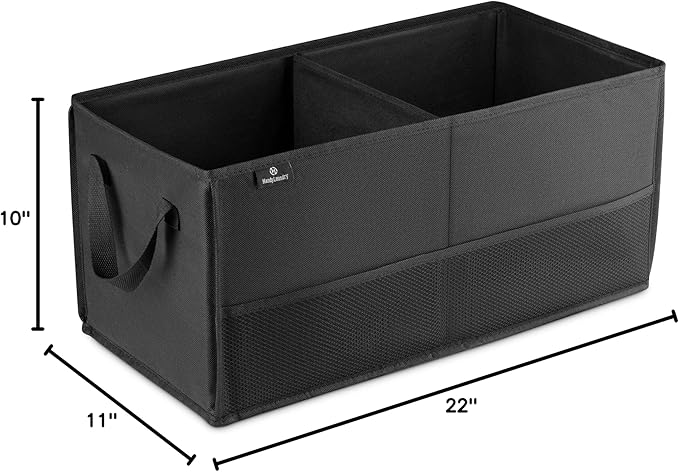 Handy Laundry Fold-Away Car Trunk Organizer – Non-Slip Securing Fasteners – 22 x 10 x 11 Inches – Prevents Shifting and Rolling (Black)