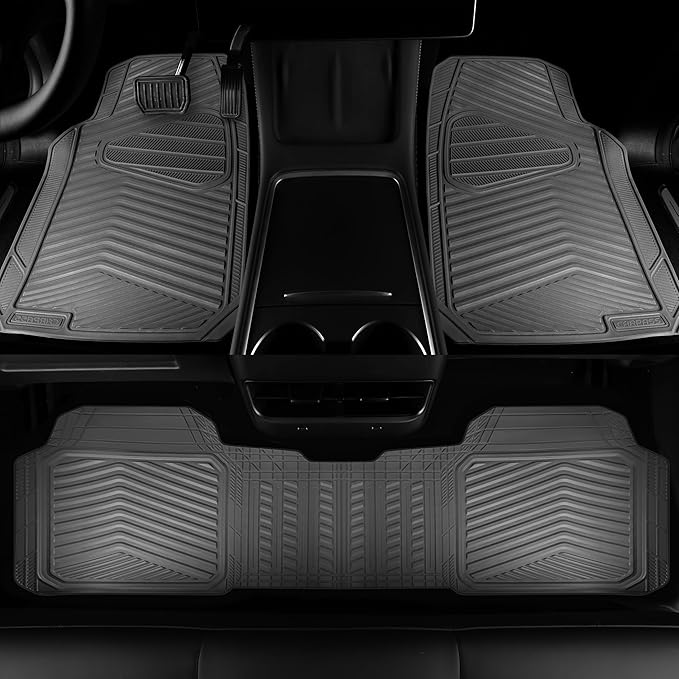 CAR PASS Rubber Car Mats, Waterproof Car Floor Mats All Weather,Car Mat Full Set 3 Piece, Grey Automotive Floor Mat Trim to Fit for Cars Sedan SUVs Trucks, Anti-Slip Easy Clean, All Gray