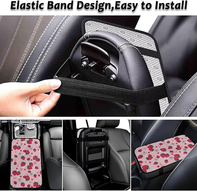 Bulopur Pink Strawberry Arm Rest Cover Car Protect from Pet Claws Car Center Console Cover Easy to Install Auto Console Armrest Cover Flannel Universal Fit for Auto Truck Van SUV