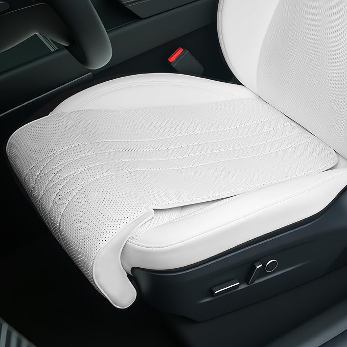 Car Seat Extender Leg Extender Support Cushion for Driver Seats Office Chair, Leather Auto Bottom Seat Protector Cover with Leg Extender, Car Seat Cushion Legs Rest Pads, White