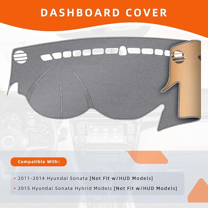KEYOOG Dashboard Cover Dash Mat Fit for Hy-undai Sonata 2014-2011 (for Left Hand Drive),Car Dash Board Mat Anti-Glare Carpet,Non-Slip Pad Sunshield Protector (Grey)