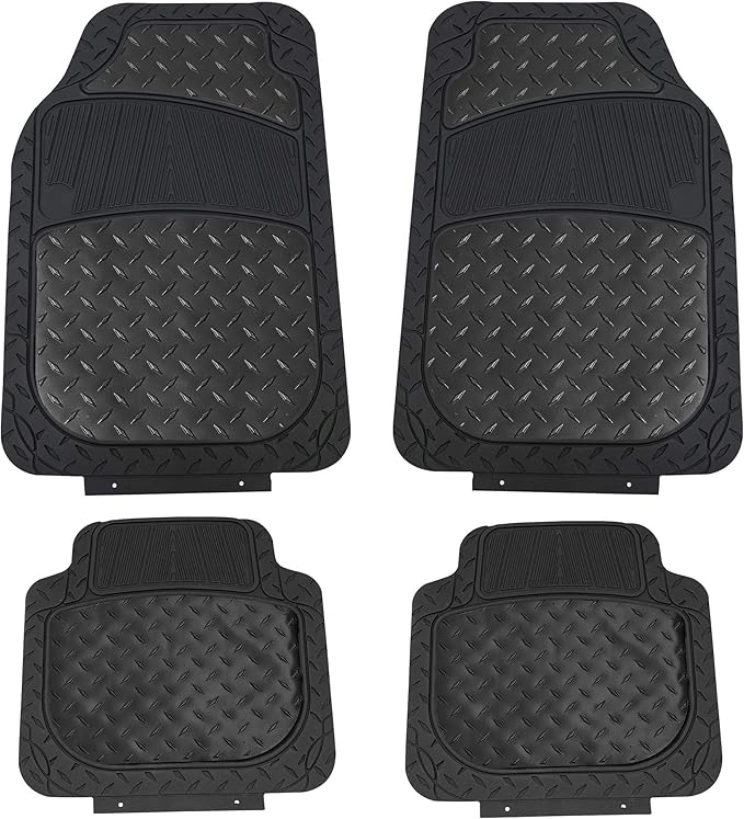 FH Group Automotive Floor Mats - Heavy-Duty Metallic Rubber Floor Mats for Cars, Universal Fit Full Set, Climaproof Floor Mats, Trimmable Floor Mats for Most Sedan, SUV, Truck Floor Mats Black