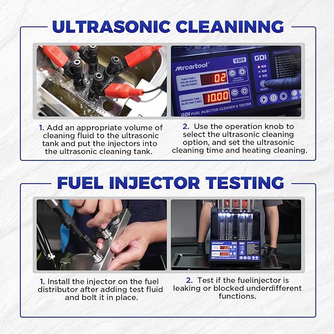 MR CARTOOL V309 GDI Fuel Injector Cleaner Tester Machine Diesel & Gasoline110V/220V 4-Cylinder Injector Cleaning Machine, Ultrasonic Test Clean Kit for Car Motorcycle EFI/FSI Injectors