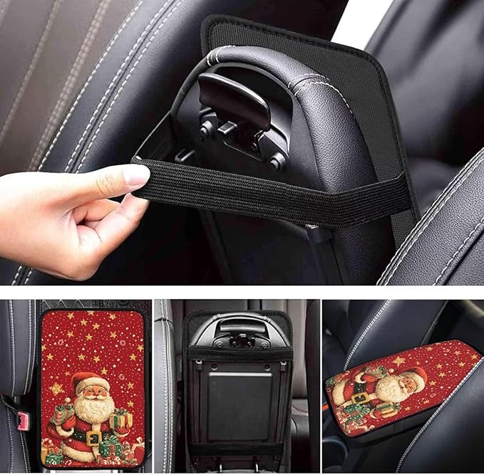 Mintutlipy Santa Claus Star Car Armrest Cushion Universal Automotive Center Console Cover for Most Cars Durable Car Storage Box Mat