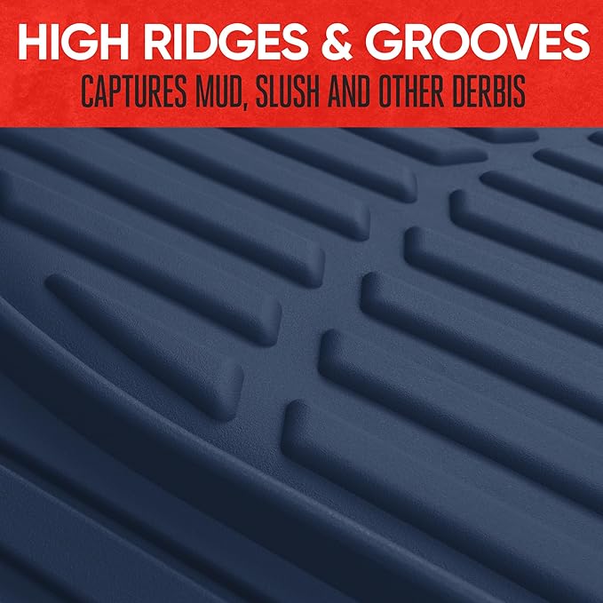 BDK Heavy Duty Blue Rubber Car Mats Full Set - Universal Trim-to-Fit All Weather Floor Mats - Floor Mats for Car Accessories - Front & Back Interior Floor Mats for Truck Accessories