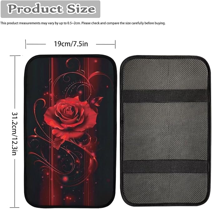 Mintutlipy 3D Red Rose Car Center Console Cover Car Storage Box Mat Car Decoration Universal 12.3×7.5 Inches Armrest Protector for Most Cars