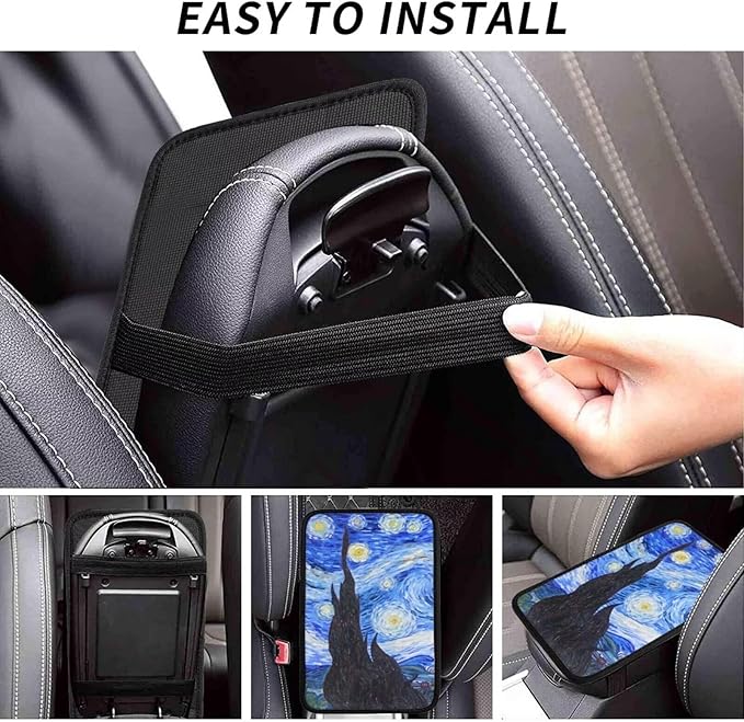 Starry Night Car Center Console Pad Van Gogh Universal Car Armrest Seat Box Cover for Most Vehicle, SUV, Truck, Car Interior Accessories Auto Armrest Cover Protector, Blue