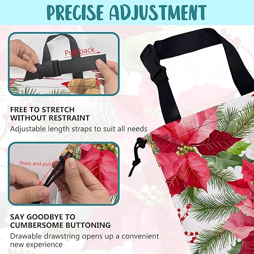 KXWQTRDD Car Garbage Bag Red Poinsettia Xmas Green Leaves Drawstring Car Trash Bag Hanging for Back Seat with Adjustable Buckle Canvas Vehicle Trash Can Easy-to-Install