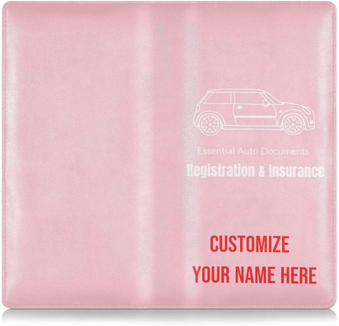 Caihoyu Custom Car Registration and Insurance Card Holder Personalized Leather Glove Box Organize Men Women Wallet Accessories Case for Cards, Essential Document Driver License Pink