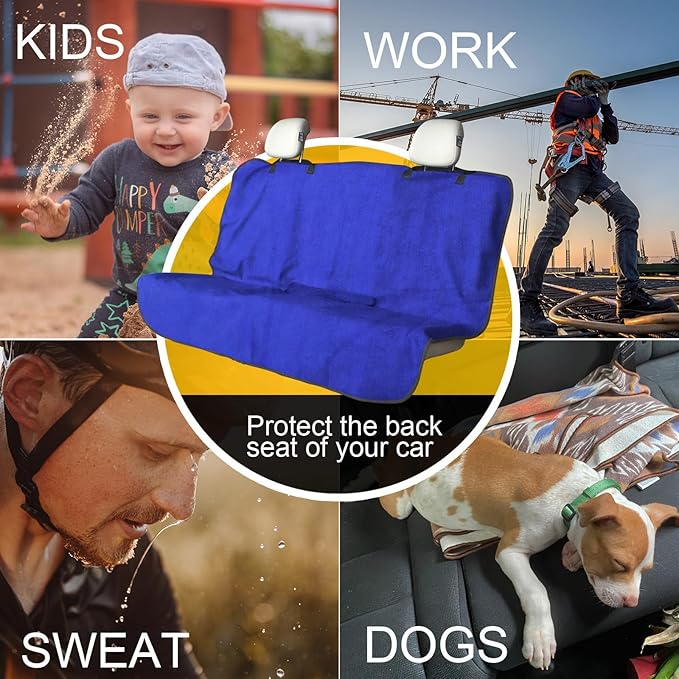 LoyaGour Back Seat Cover for Car Trucks Van SUV,Waterproof Rear Bench Towel Seat Covers for Dogs and Kids,Automotive Backseat Protector (Blue)