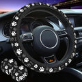 Paw Print Steering Wheel Cover - Dog Paw Print Steering Wheel Cover Dogs Prints Anti-Slip Breathable Universal for 15 Inch Car with 2 Pieces Car Coasters for Men/Women