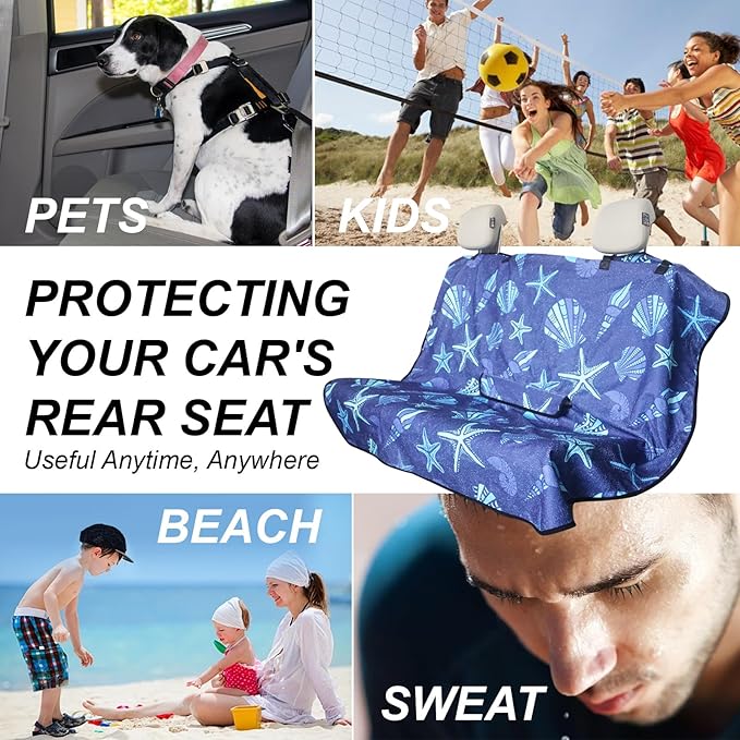 Sweat Towel Car Seat Cover Protector Rear Seats for Gym Workout,Running,Swimming,Beach and Hiking,Waterproof Universal Seat Cover for Car,Trucks,Van & SUV(Starfish Shell Conch,1pcs Rear Seat)