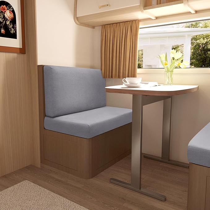 Stretch Rv Dinette Cushion Covers,Rv Dinette Booth Seats with 1 Backrest & 1 Bench Cover,38 in Camper Cushion Slipcover Booth Set,2 Set-Light Gray