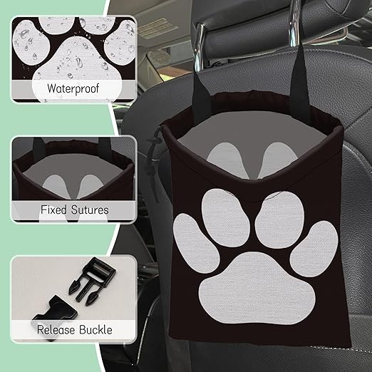 NHNXHWIA Dog Paw Car Trash Bag,Hanging Drawstring Car Garbage Bag,Waterproof Canvas Car Back Seat Organizer with Adjustable Buckle,for Vehicles,SUVs,Camping,Road Trips