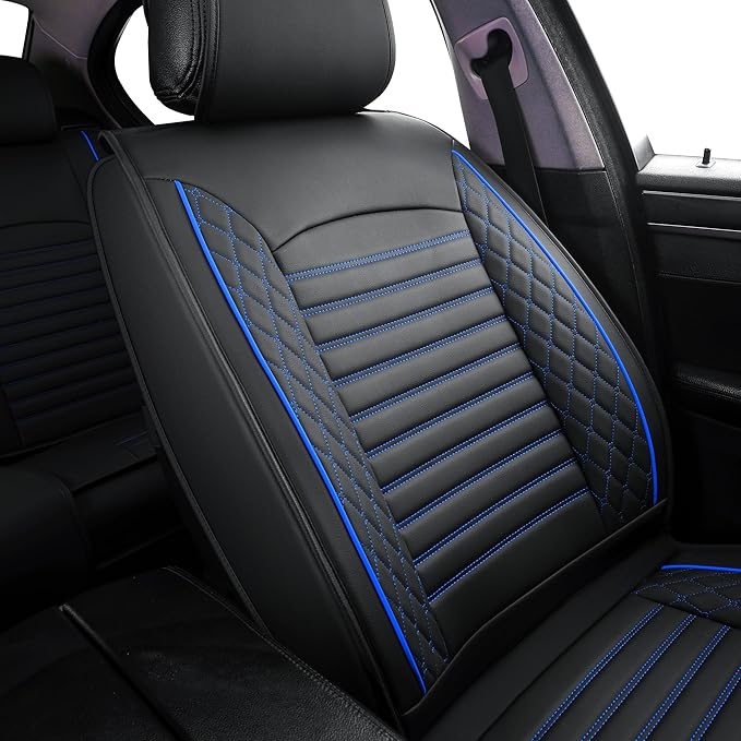Vankerful Leather Seat Covers for Cars,Car Seat Covers Front Seats Only,Automotive Seat Covers for Trucks,SUV,Leatherette,Universal Fit,Vehicles Seats Cushions(Front Pair,Black-Blue)